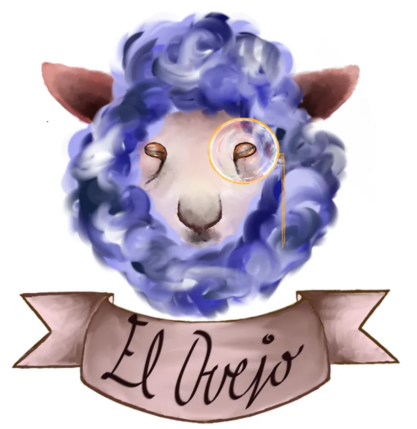 Ilustración de El Ovejo: una oveja de lana azul con monóculo